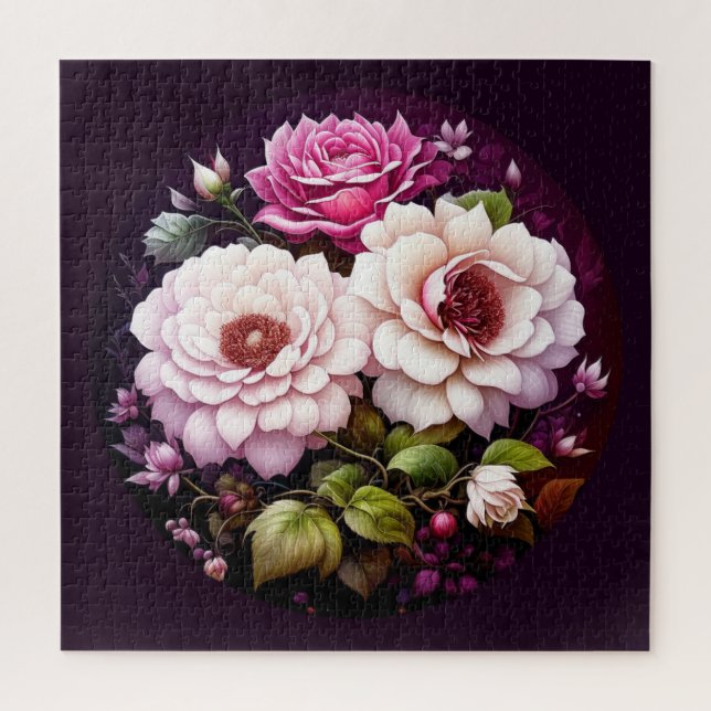 Pink Roses Watercolor Floral Jigsaw Puzzle (Vertical)