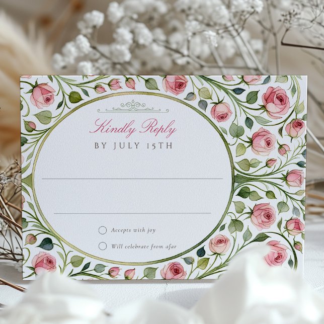 Pink Roses Watercolor Floral Wedding RSVP Card (Creator Uploaded)