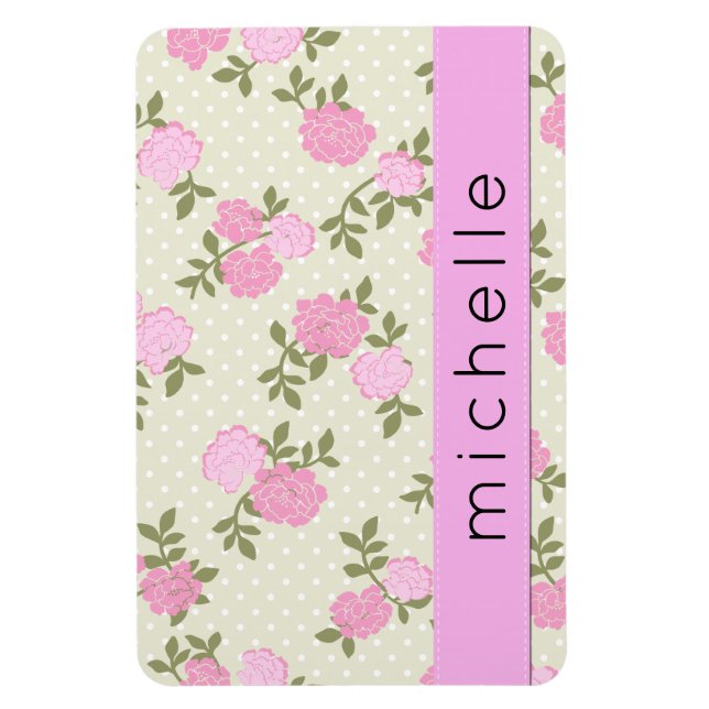 Pink Roses, Watercolor Flowers, Boho, Your Name Magnet (Vertical)