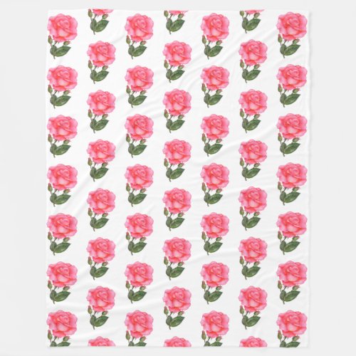 Pink Roses Watercolor Illustration Floral Art Fleece Blanket