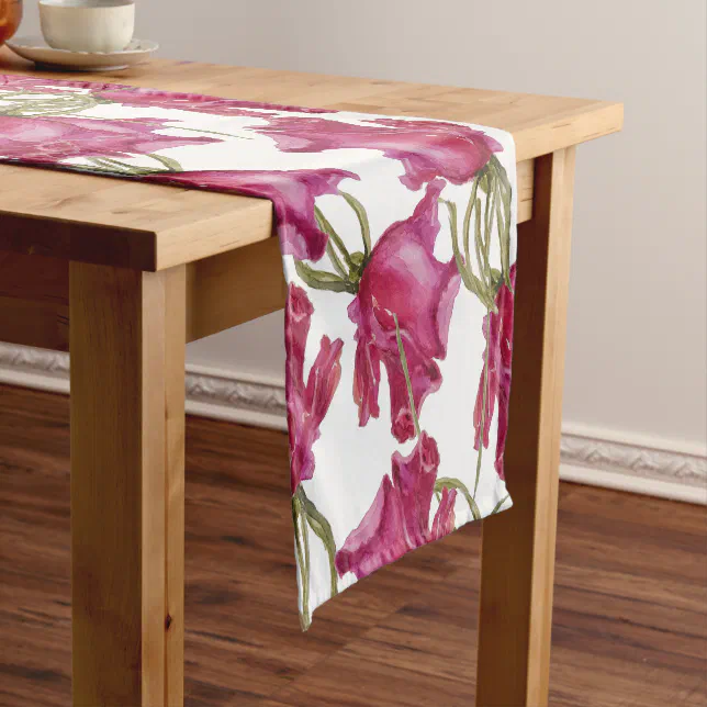 Pink Roses Watercolor Pattern Hand-painted Short Table Runner | Zazzle