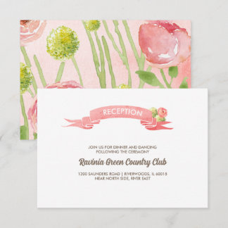 Pink Roses Watercolor Wedding Reception Card