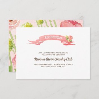 Pink Roses Watercolor Wedding Reception Card by YourWeddingDay at Zazzle