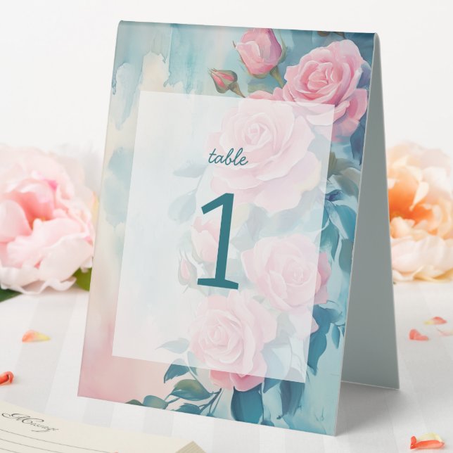 Pink Roses Wedding Bridal Engagment CUSTOM Number Table Tent (In SItu (Wedding))