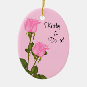 Pink Roses Wedding Ceramic Ornament