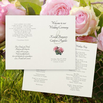 Pink Roses Wedding Ceremony Folded Program Sample by BlueHyd at Zazzle