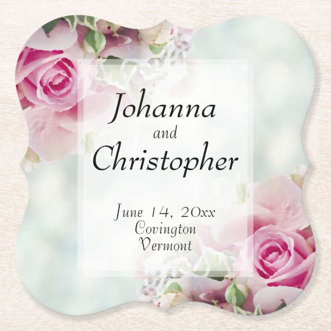 Pink Roses Wedding Coaster (Front)