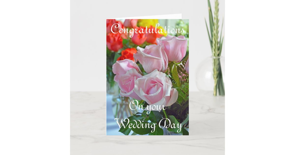 Congratulations Roses Classy Pink roses Wedding congratulations Card | Zazzle