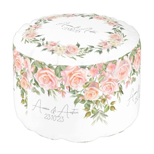 Pink Roses Wedding Date Memory Pouf