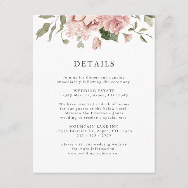 Pink Roses Wedding Enclosure Card (Front)