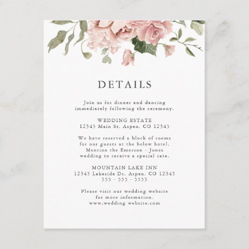 Pink Roses Wedding Enclosure Card
