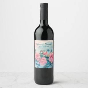 Pink Roses Wedding Engagement Bridal Shower CUSTOM Wine Label