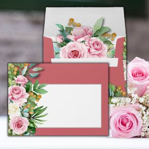 Pink Roses Wedding Envelope