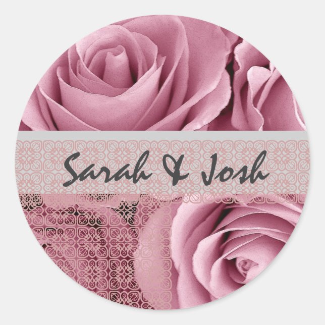 PINK Roses - Wedding Envelope Seal with Lace (Front)