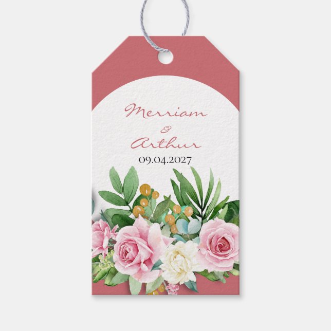 Pink Roses Wedding Favor Gift Tag (Front)