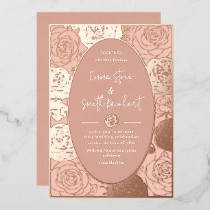Pink Roses Wedding Foil Invitation