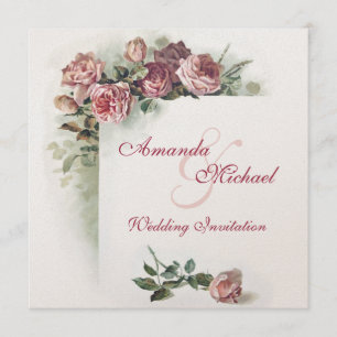 Pink roses wedding invitation