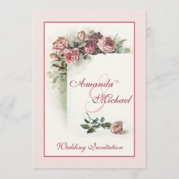 Pink Roses Wedding Invitation by Past_Impressions at Zazzle