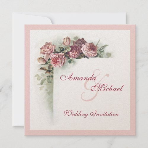 Pink roses wedding invitation