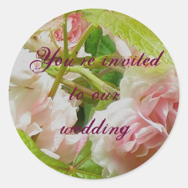 Pink Roses Wedding Invitation Stickers (Front)