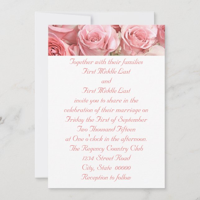 Pink Roses Wedding Invitations (Front)