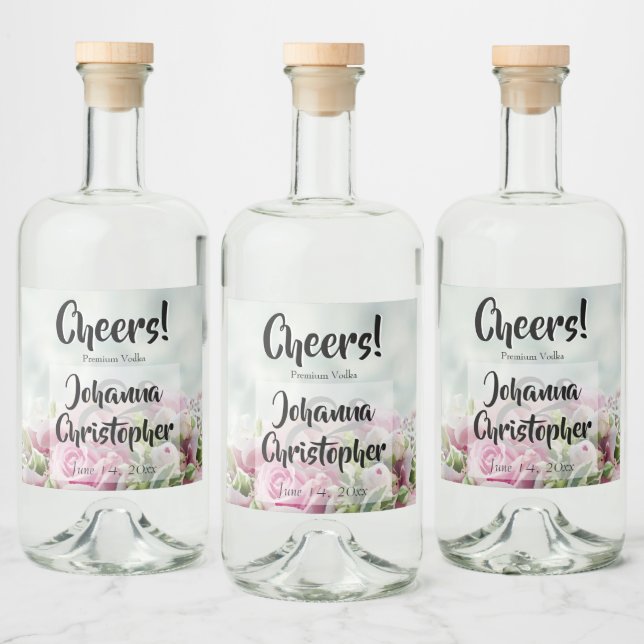 Pink Roses Wedding Liquor Bottle Label (Bottles)