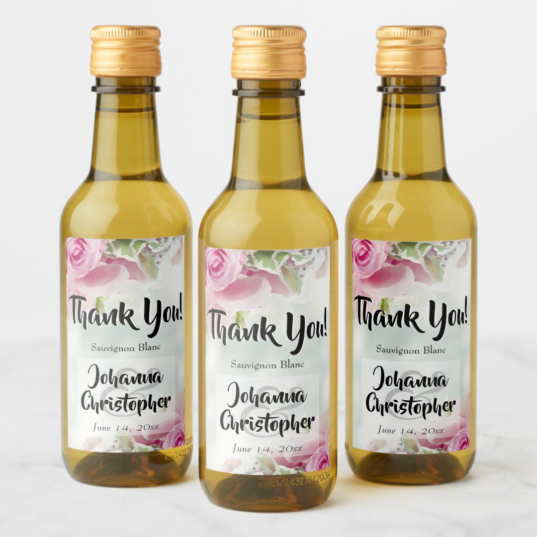 Pink Roses Wedding Mini Wine Bottle Labels Zazzle