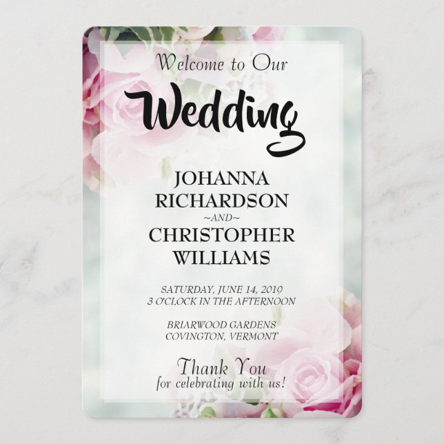 Pink Roses Wedding Program (Front)