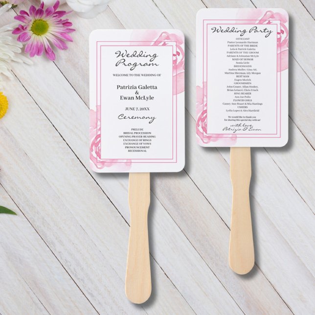 Pink Roses  Wedding Program Set of Fans (Creator Uploaded)