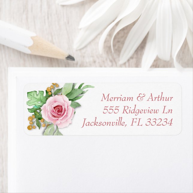 Pink Roses Wedding Return Address Labels (Insitu)