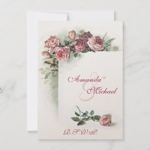 Pink Roses wedding RSVP Custom Invite