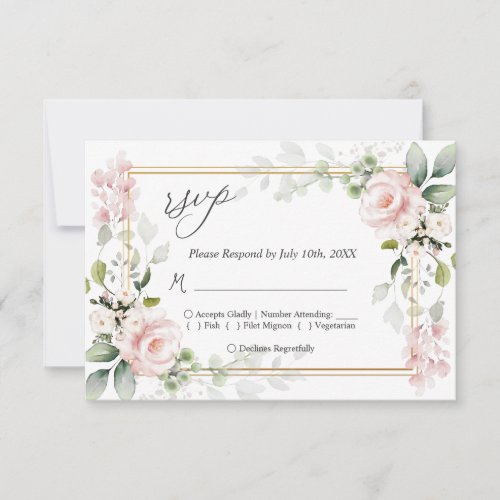 Pink Roses Wedding RSVP Reply Card