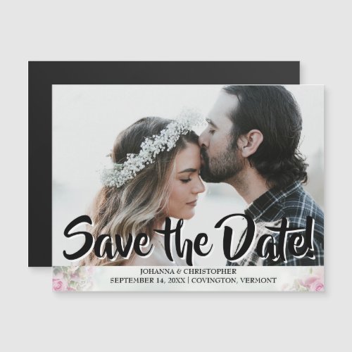 Pink Roses Wedding Save Date Magnetic Photo Card