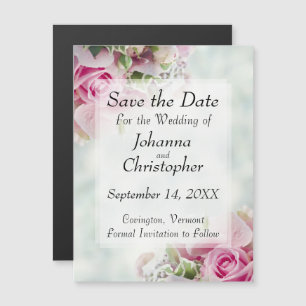 Pink Roses Wedding Save the Date Magnetic Card