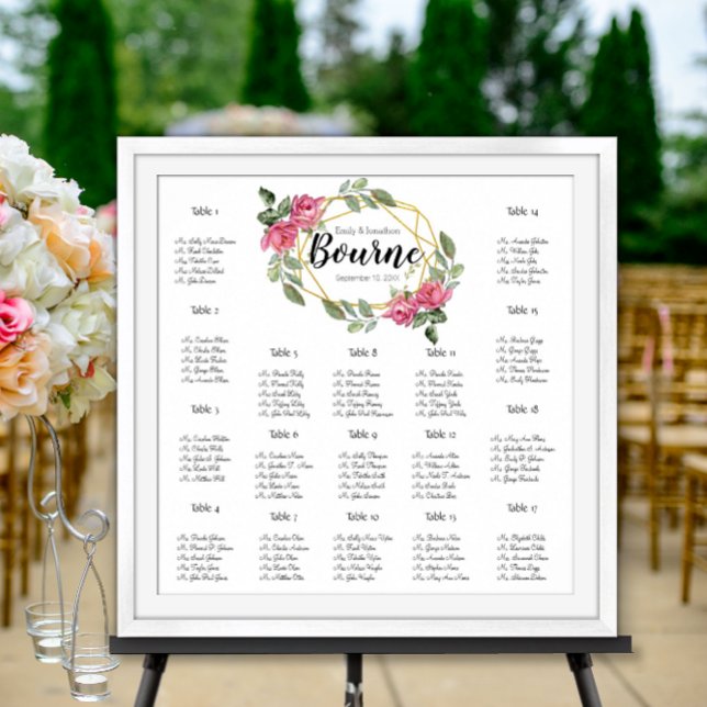 Pink Roses Wedding Seating Chart 17 Tables (Creator Uploaded)