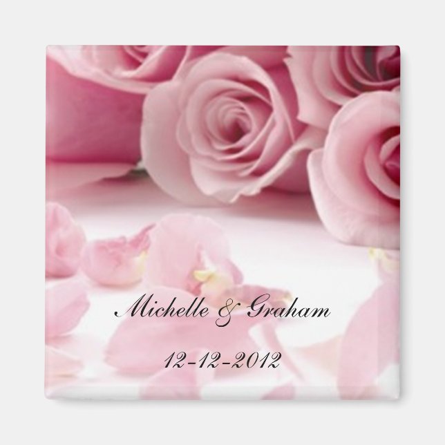 Pink Roses Wedding Souvenir Magnet (Front)