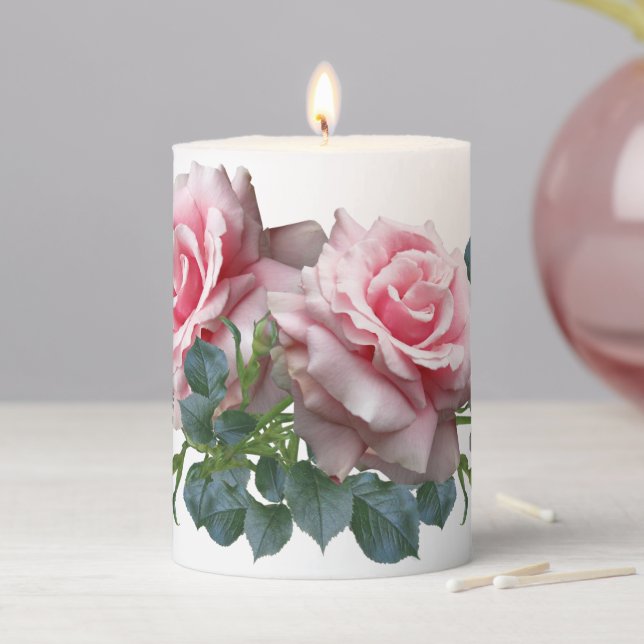 Pink Roses Wedding Special Event Pillar Candle (In Situ)
