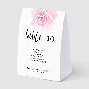 Pink Roses Wedding Table Number Card Paper Table Tent