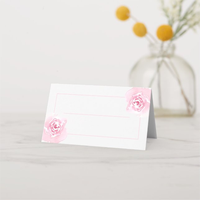 Pink Roses Wedding Table  place card (Front)