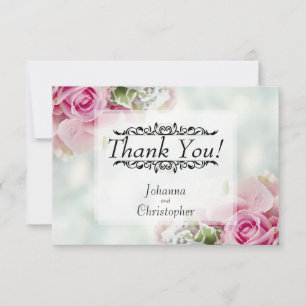 Pink Roses Wedding Thank You Card