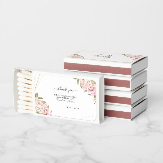 Pink Roses Wedding Thank You  Matchboxes (Stacked)