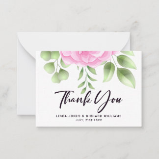 Pink Roses Wedding Thank You Note Card