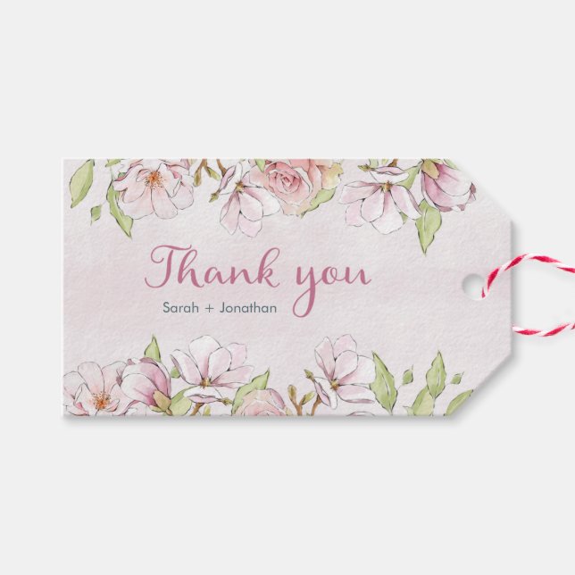 Pink roses Wedding Thank you tags (Front (Horizontal))