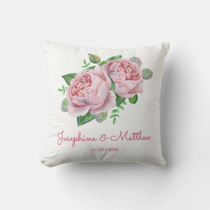 Pink Roses Wedding Throw Pillow