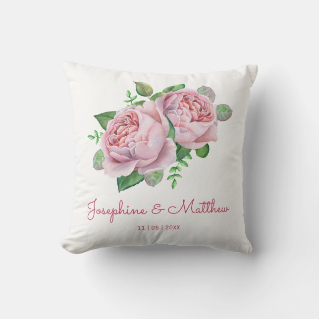 Pink Roses Wedding Throw Pillow (Front)
