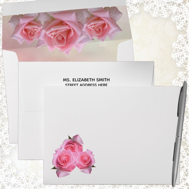 Pink Roses Wedding with Return Address Envelope (Creator Uploaded)