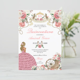 Pink Roses Western Charro Cowgirl Quinceañera Invitation