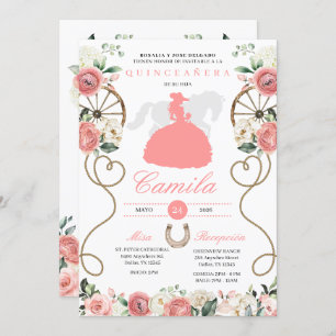 Pink Roses Western Mariachi Charro Quinceañera Invitation