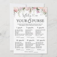 Pink Roses What's In Your Purse Bridal Shower Game