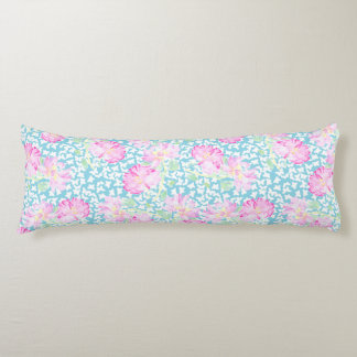 Pink Roses White Butterflies, Blue Body Pillow